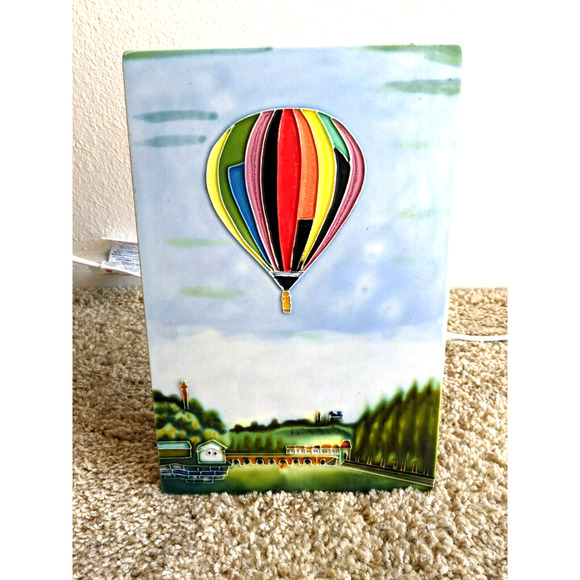 Hot Air Balloon Raised Relief Ceramic Tile – Whimsical Wall Art Vtg 8"x11.5" - Picture 1 of 2